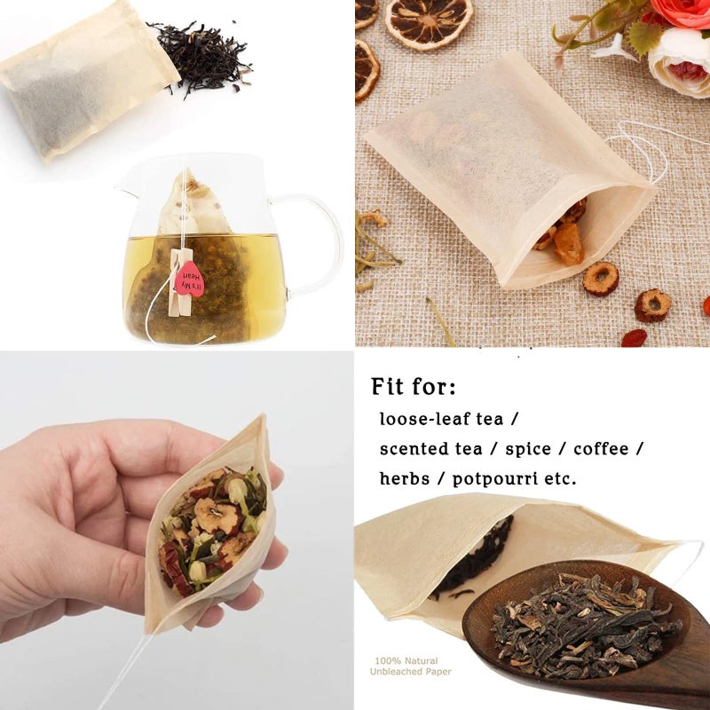NEPAK 600 Pcs Disposable Tea Filter Bags for Loose Tea,Drawstring Empty Bag for Loose Leaf Tea,with 100% Natural Unbleached Paper(3.15 x 3.94 inch) - Image 2